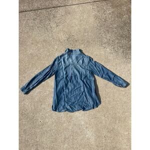 American Eagle Blouse Women Size Medium Denim Jegging Fit Pleat Front Shirt